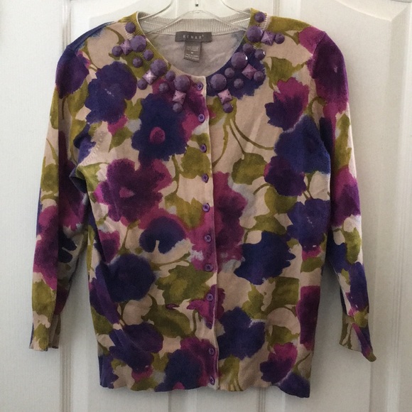 Ladies’ Kenar Floral Cardigan w/Beaded Neckline (M) - Picture 1 of 11